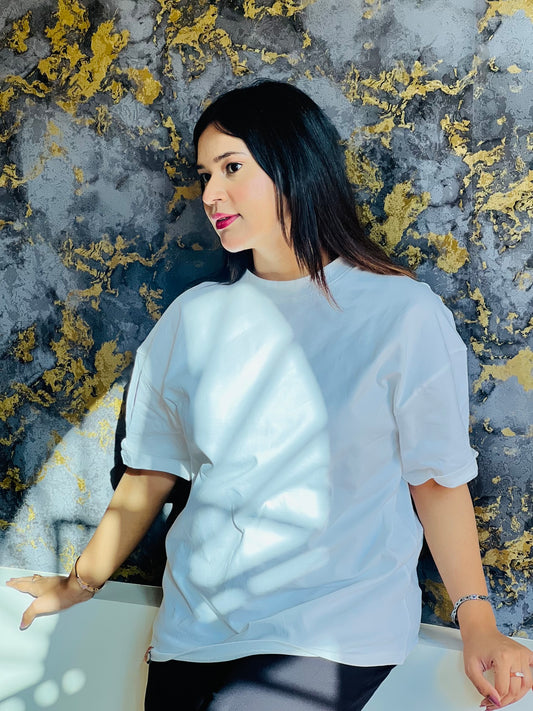 White Dropped Shoulder Oversized T-Shirt for Women