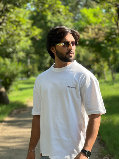 Oversized White Cotton Dropped Shoulder  T-Shirt