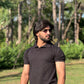 Black Textured Thermal Polo for Men