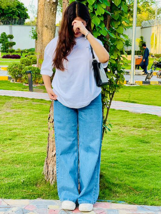 White Dropped Shoulder Oversized T-Shirt for Women