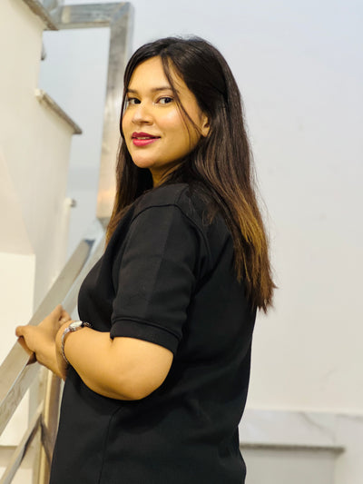 Black Textured Thermal Polo for Women