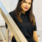 Black Textured Thermal Polo for Women