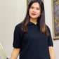Black Textured Thermal Polo for Women